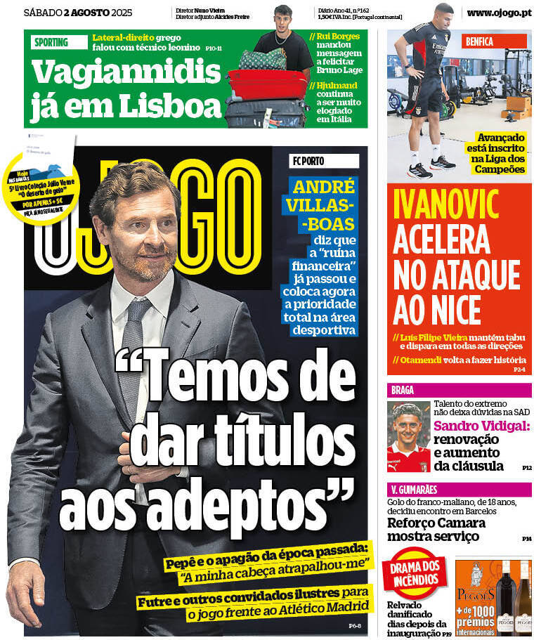 O Jogo: Capa da Edi&ccedil;&atilde;o de s&aacute;bado, 02 de agosto 2025