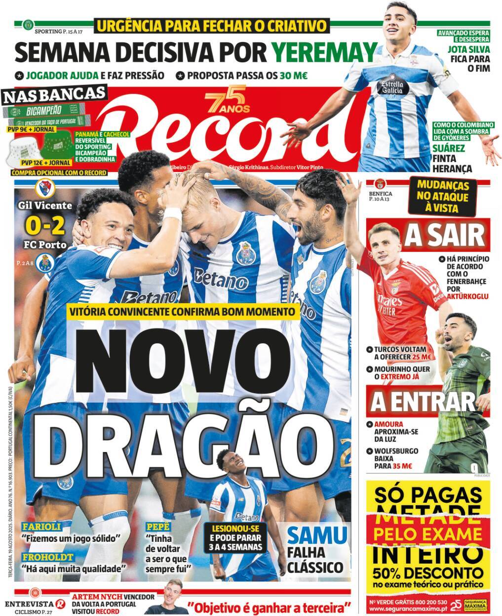 Record: Capa da Edi&ccedil;&atilde;o de ter&ccedil;a-feira, 19 de agosto 2025