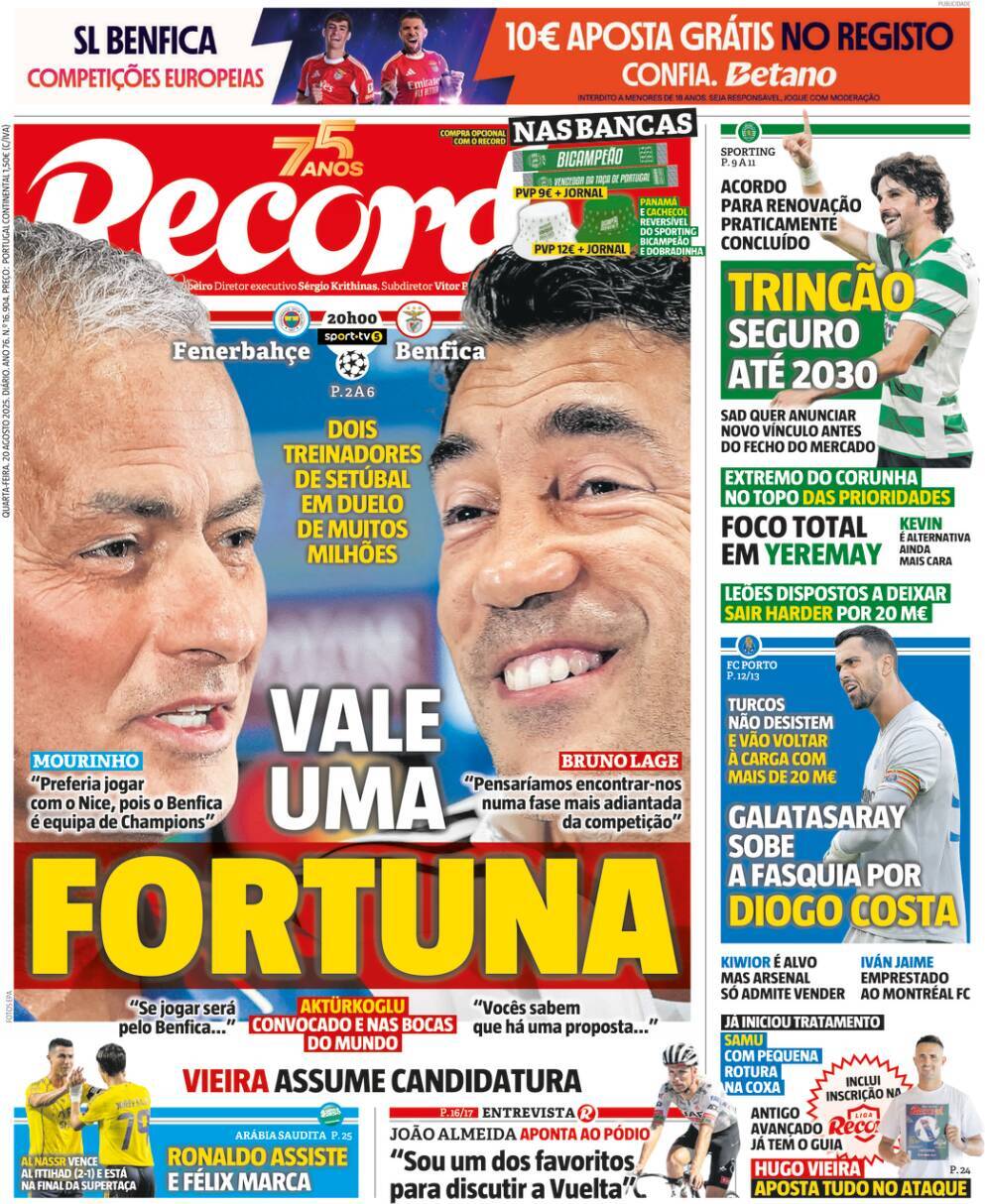 Record: Capa da Edi&ccedil;&atilde;o de quarta-feira, 20 de agosto 2025