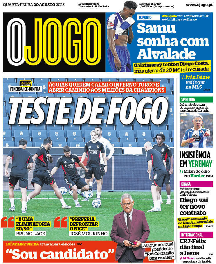 O Jogo: Capa da Edi&ccedil;&atilde;o de quarta-feira, 20 de agosto 2025