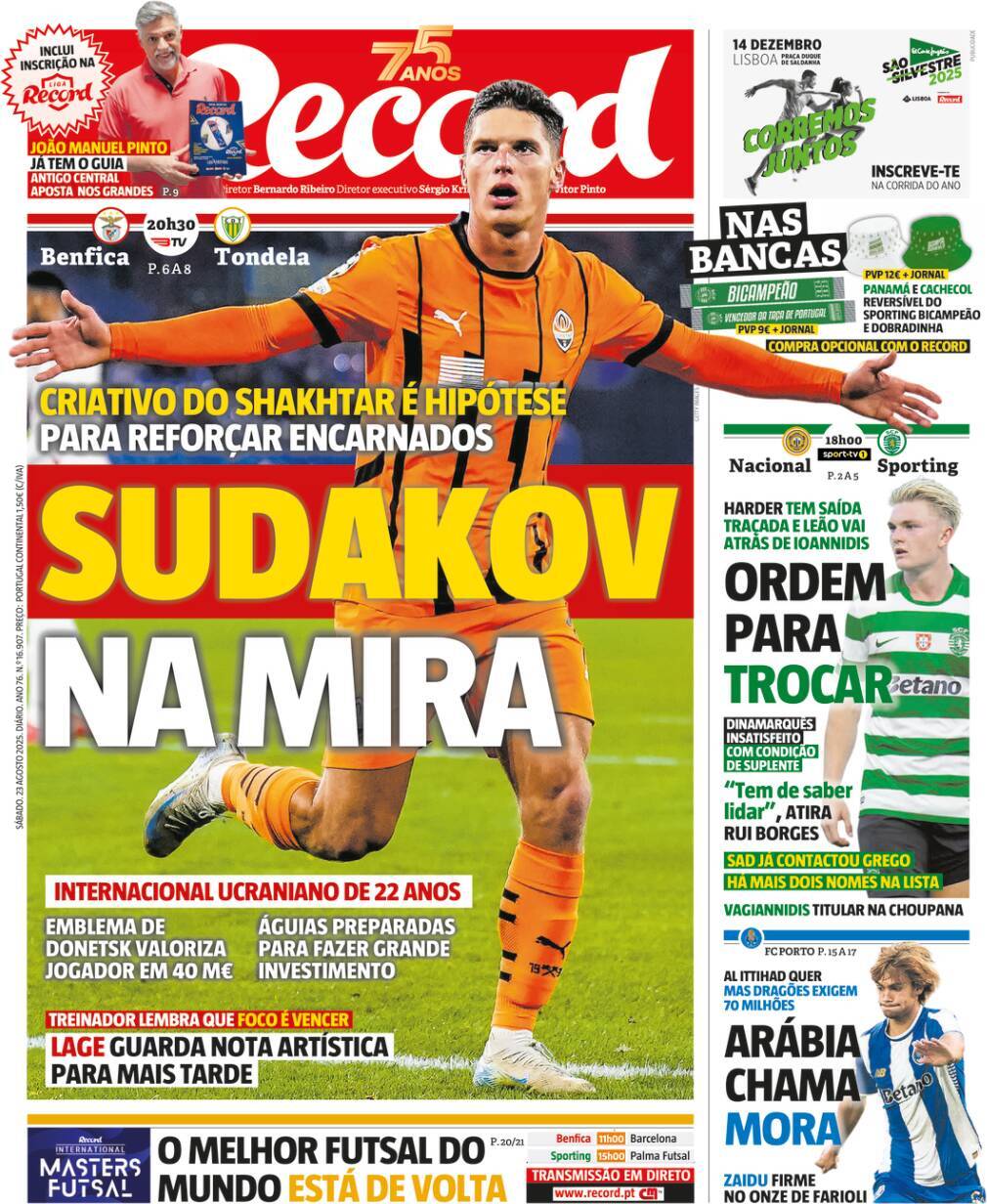 Record: Capa da Edi&ccedil;&atilde;o de s&aacute;bado, 23 de agosto 2025