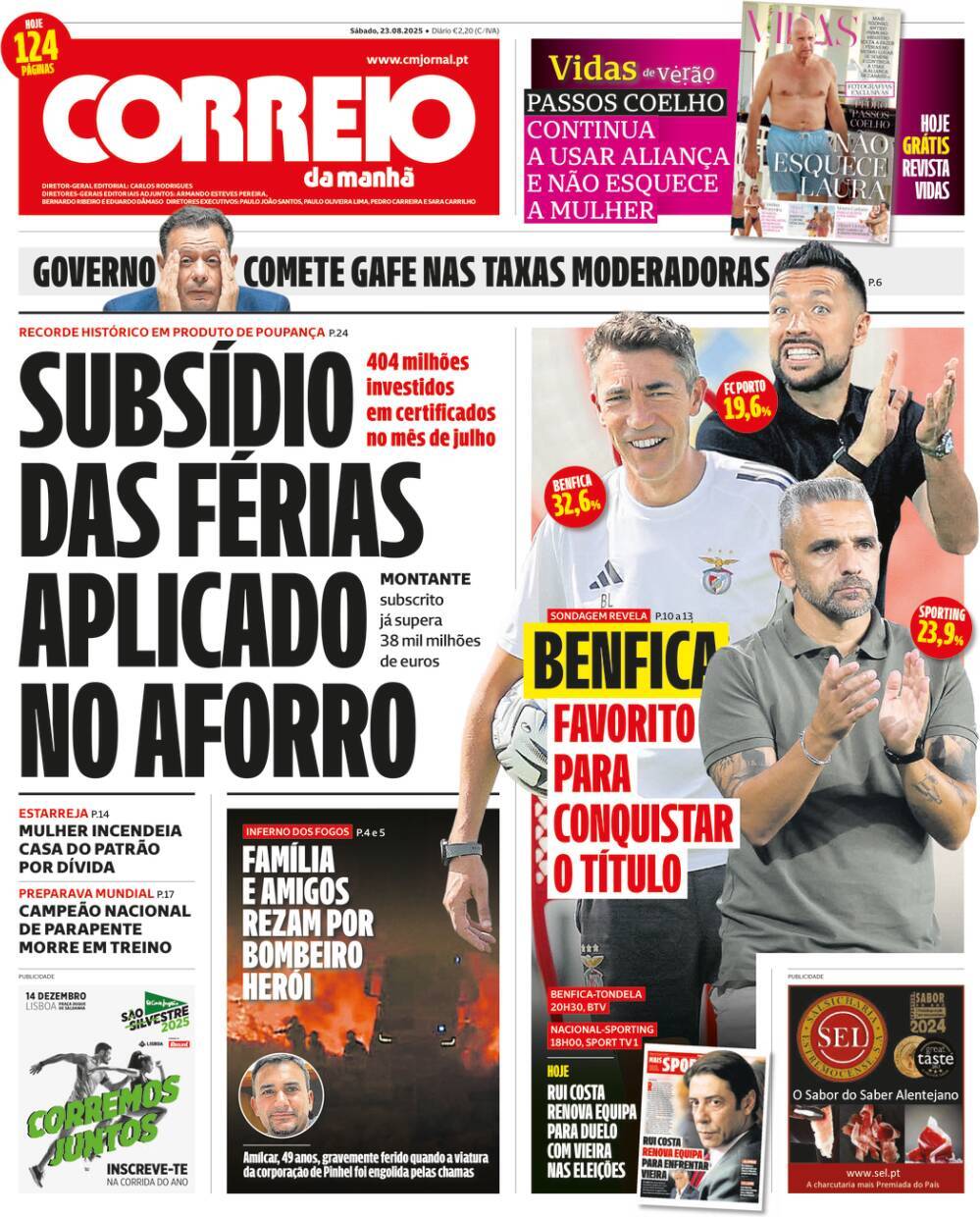 Correio da Manh&atilde;: Capa da Edi&ccedil;&atilde;o de s&aacute;bado, 23 de agosto 2025