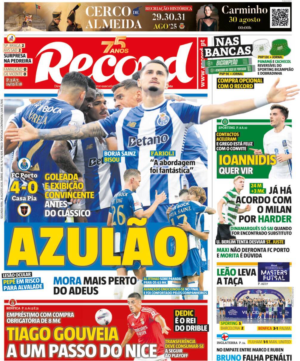 Record: Capa da Edi&ccedil;&atilde;o de segunda-feira, 25 de agosto 2025