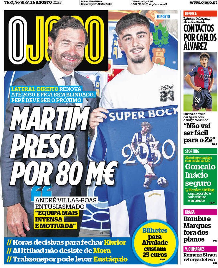 O Jogo: Capa da Edi&ccedil;&atilde;o de ter&ccedil;a-feira, 26 de agosto 2025