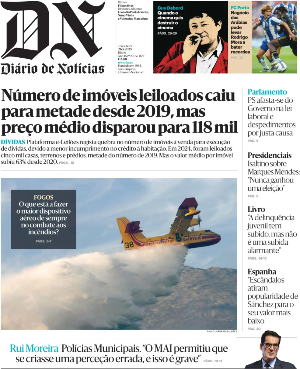 Di&aacute;rio de Not&iacute;cias: Capa da Edi&ccedil;&atilde;o de ter&ccedil;a-feira, 26 de agosto 2025