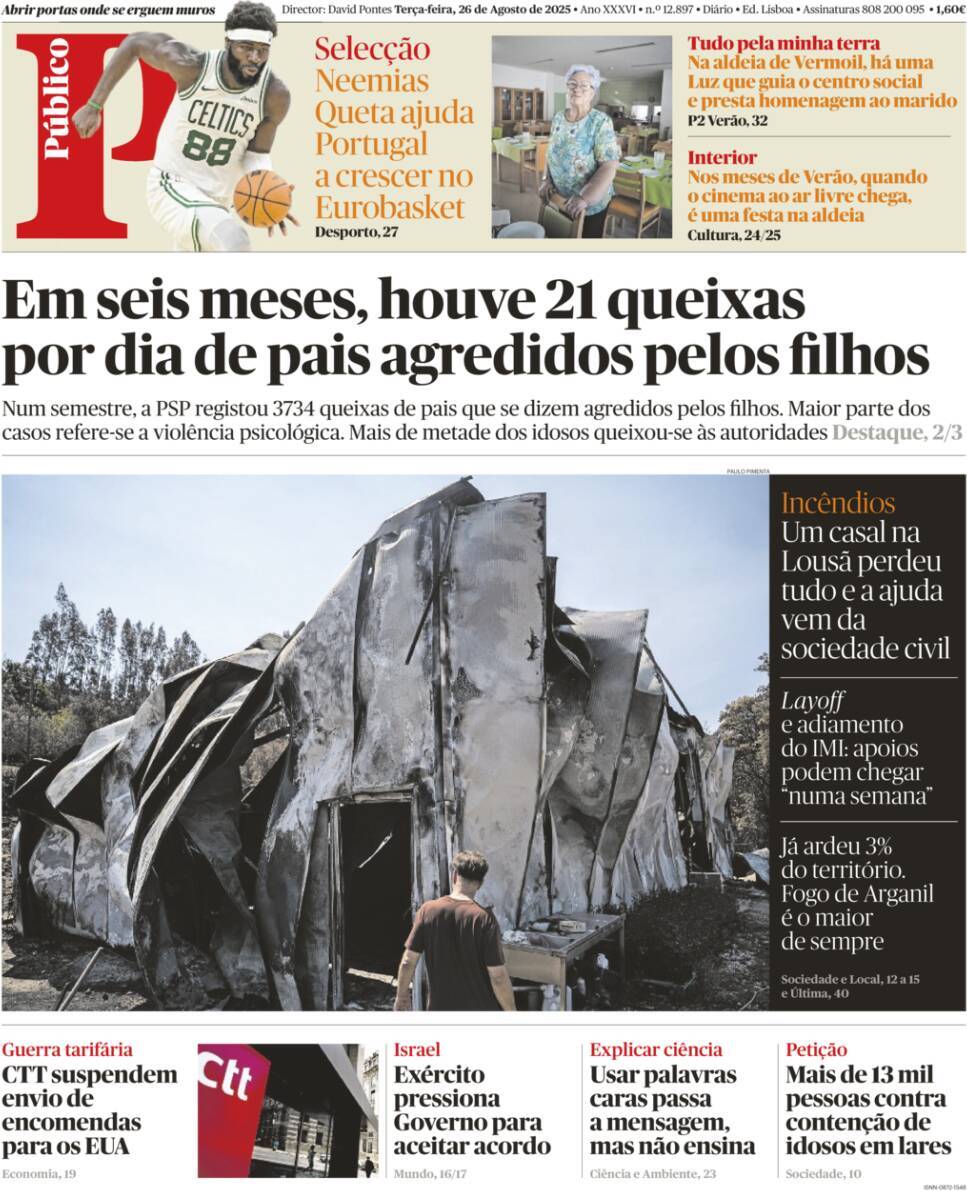 P&uacute;blico: Capa da Edi&ccedil;&atilde;o de ter&ccedil;a-feira, 26 de agosto 2025