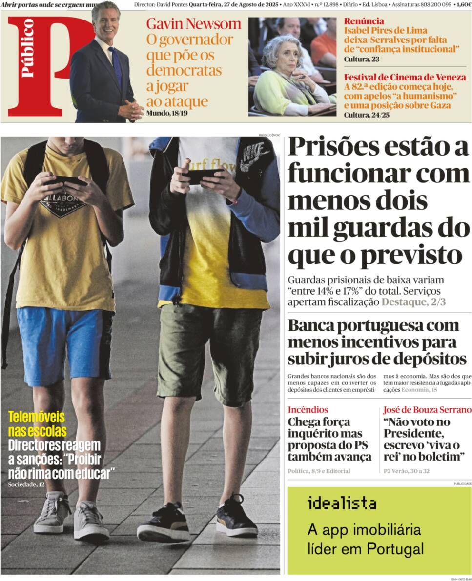 P&uacute;blico: Capa da Edi&ccedil;&atilde;o de quarta-feira, 27 de agosto 2025