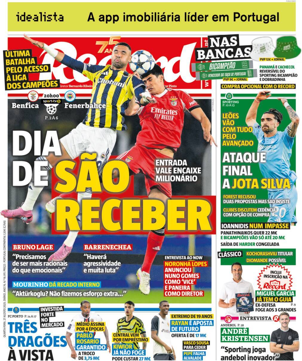 Record: Capa da Edi&ccedil;&atilde;o de quarta-feira, 27 de agosto 2025