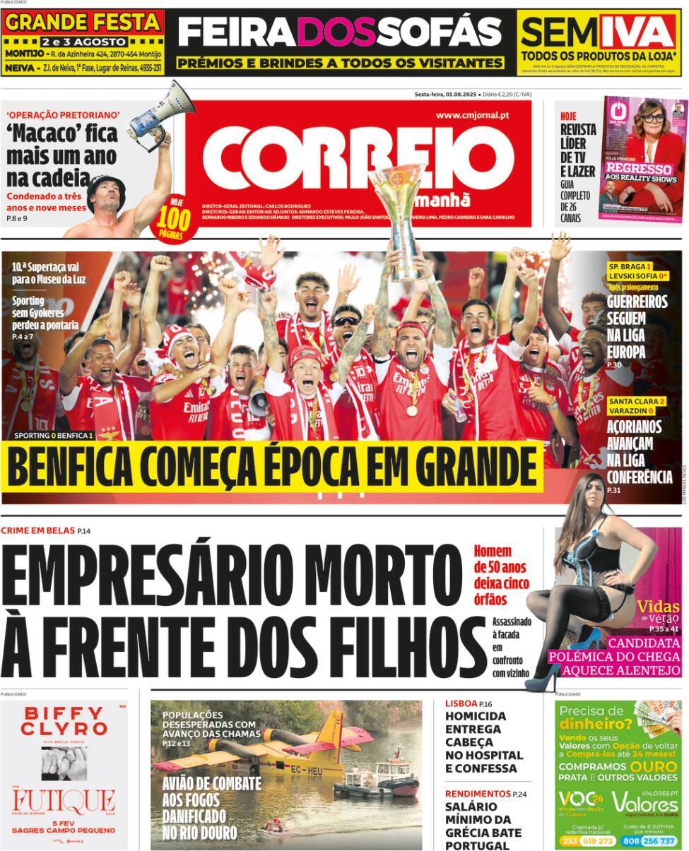 Correio da Manh&atilde;: Capa da Edi&ccedil;&atilde;o de sexta-feira, 01 de agosto 2025