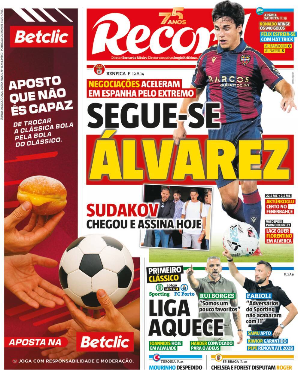 Record: Capa da Edi&ccedil;&atilde;o de s&aacute;bado, 30 de agosto 2025