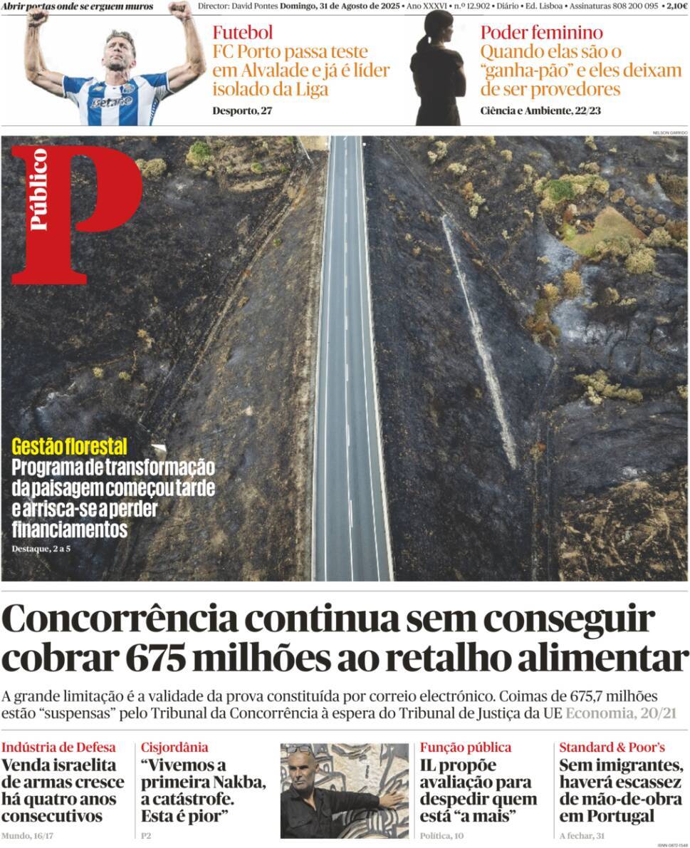 P&uacute;blico: Capa da Edi&ccedil;&atilde;o de domingo, 31 de agosto 2025