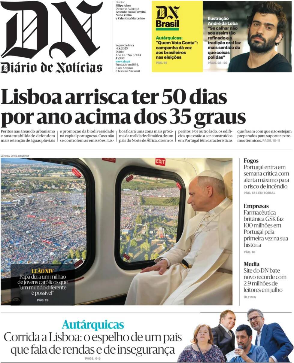 Di&aacute;rio de Not&iacute;cias: Capa da Edi&ccedil;&atilde;o de segunda-feira, 04 de agosto 2025