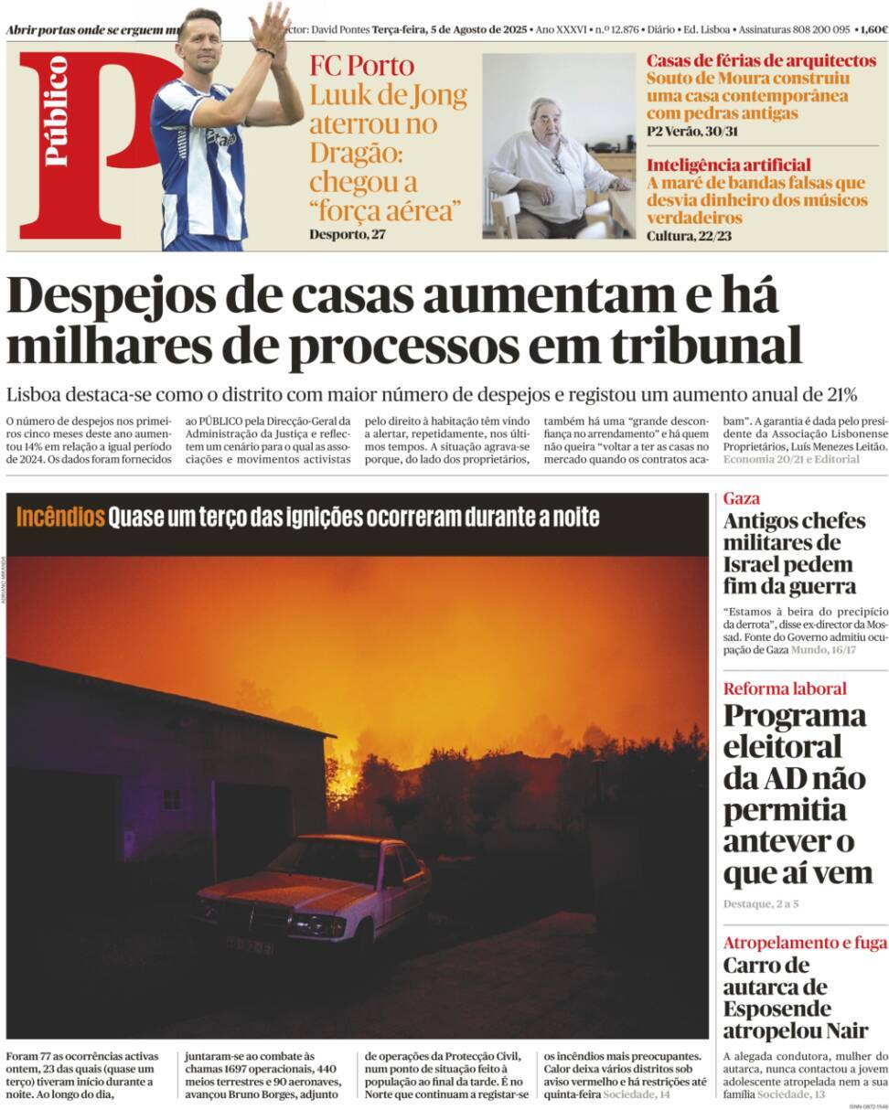 P&uacute;blico: Capa da Edi&ccedil;&atilde;o de ter&ccedil;a-feira, 05 de agosto 2025