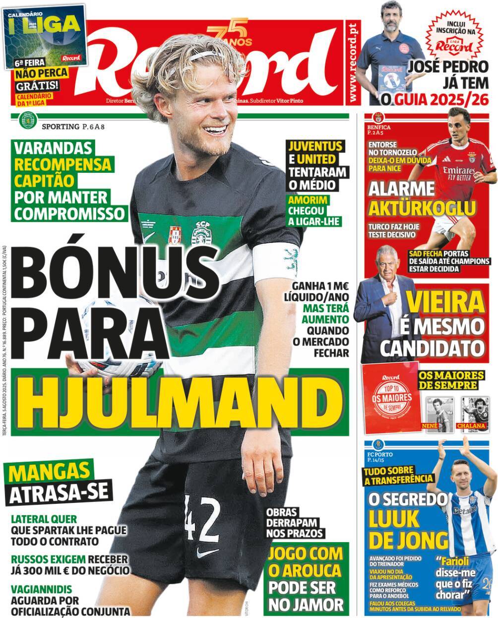 Record: Capa da Edi&ccedil;&atilde;o de ter&ccedil;a-feira, 05 de agosto 2025