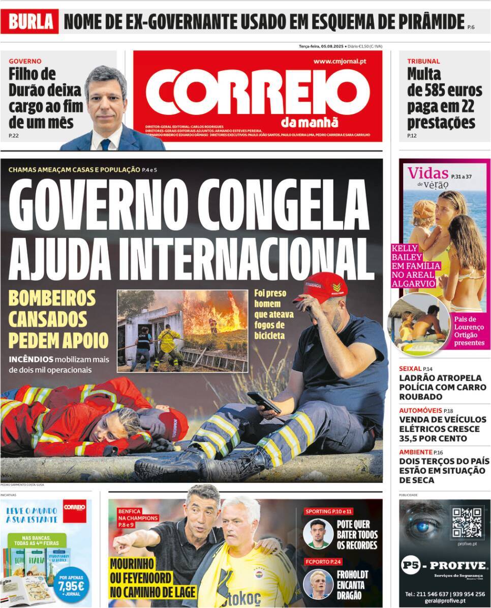 Correio da Manh&atilde;: Capa da Edi&ccedil;&atilde;o de ter&ccedil;a-feira, 05 de agosto 2025