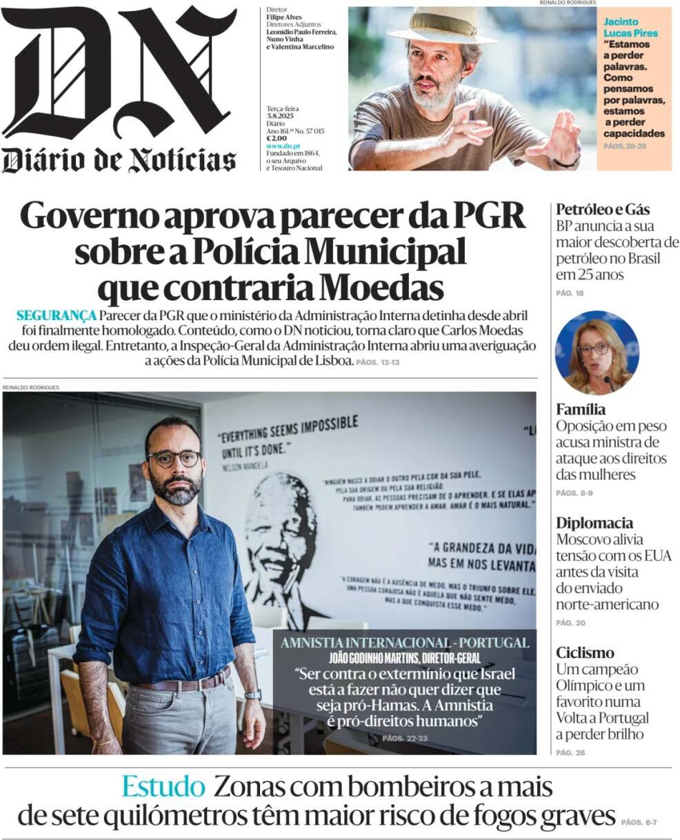 Di&aacute;rio de Not&iacute;cias: Capa da Edi&ccedil;&atilde;o de ter&ccedil;a-feira, 05 de agosto 2025