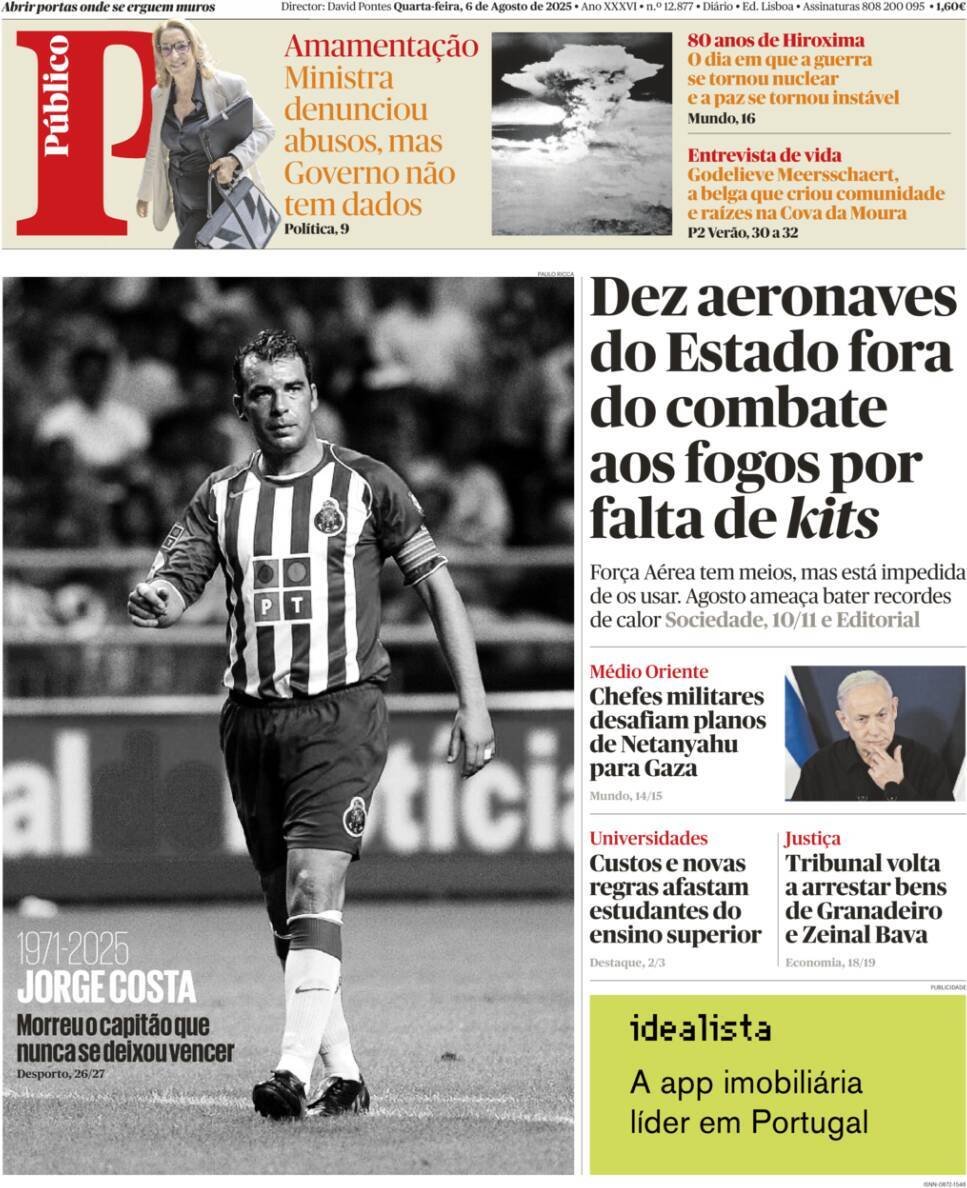 P&uacute;blico: Capa da Edi&ccedil;&atilde;o de quarta-feira, 06 de agosto 2025