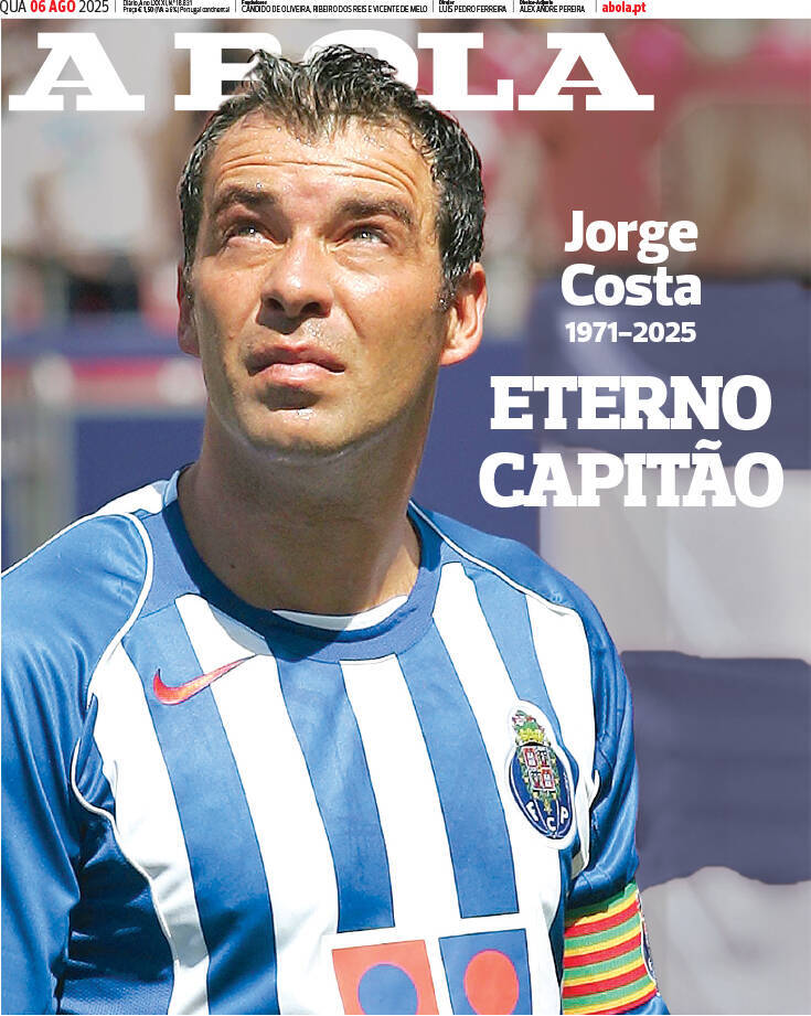 A Bola: Capa da Edi&ccedil;&atilde;o de quarta-feira, 06 de agosto 2025