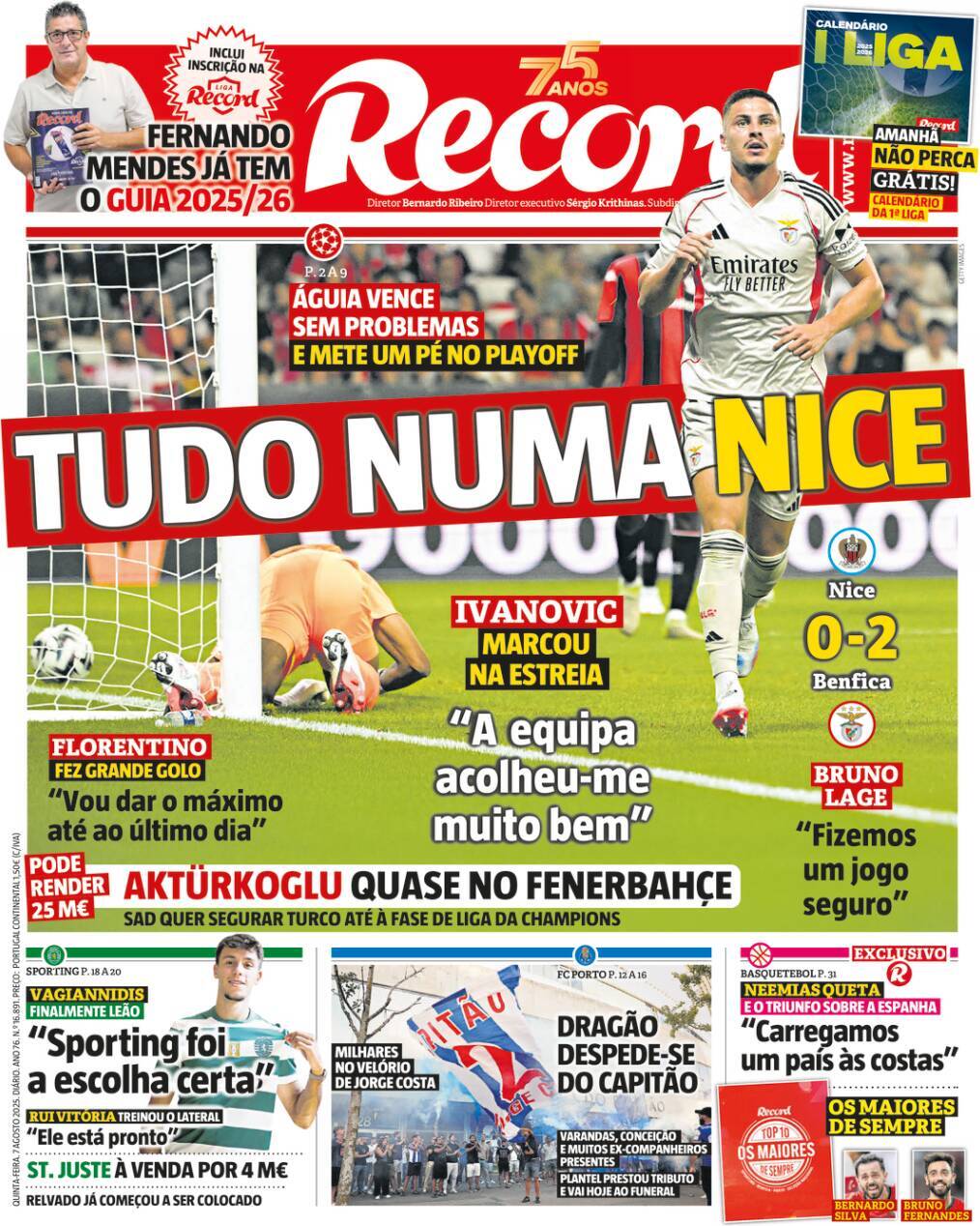 Correio da Manh&atilde;: Capa da Edi&ccedil;&atilde;o de quinta-feira, 07 de agosto 2025