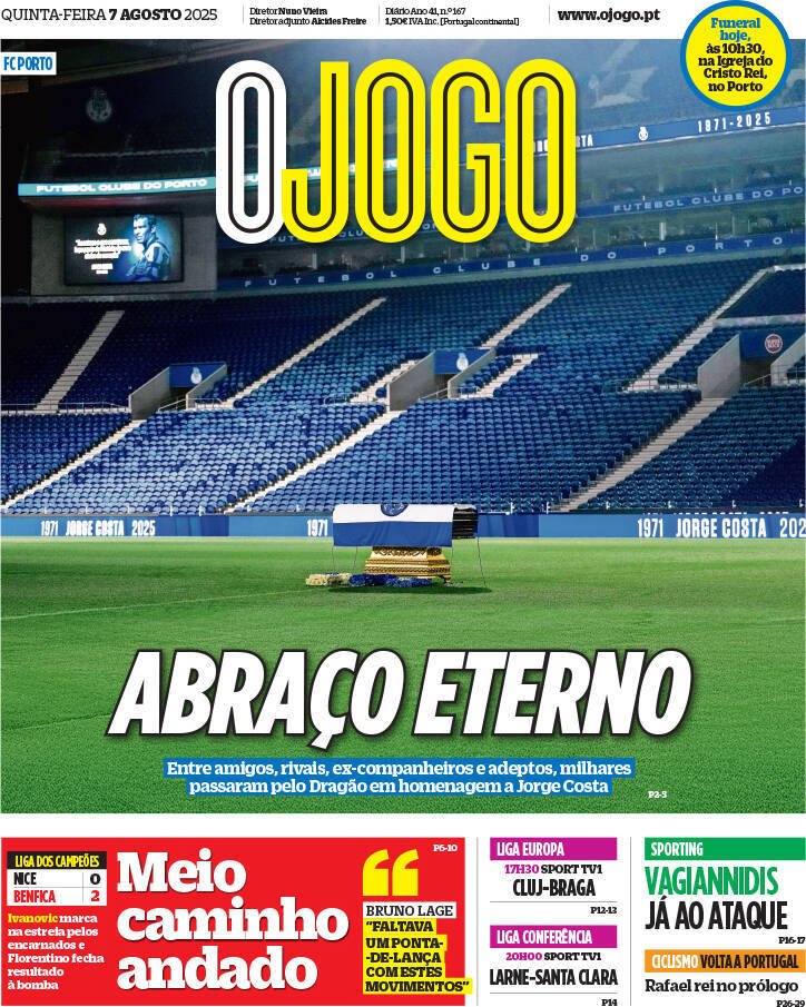 O Jogo: Capa da Edi&ccedil;&atilde;o de quinta-feira, 07 de agosto 2025