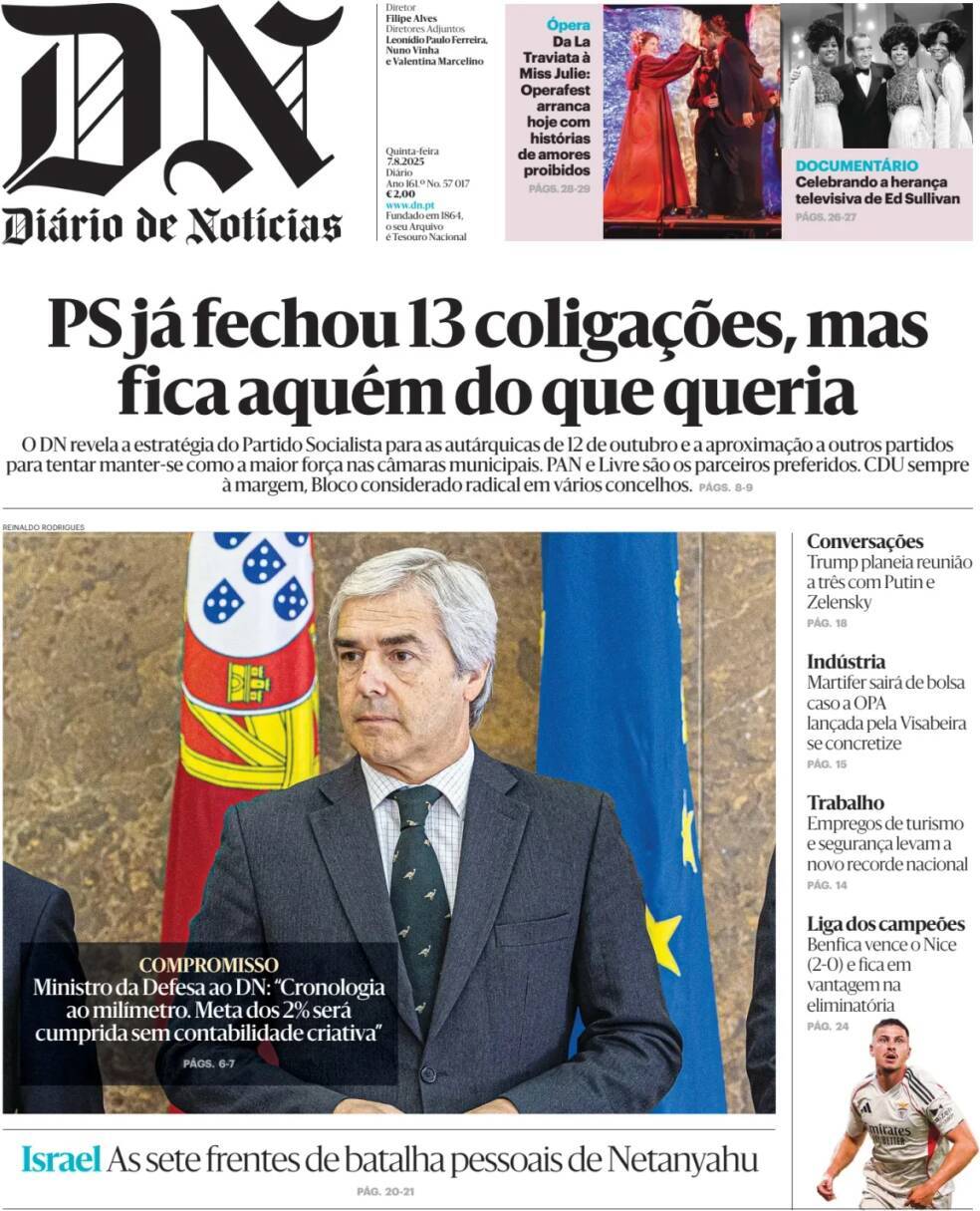 Di&aacute;rio de Not&iacute;cias: Capa da Edi&ccedil;&atilde;o de quinta-feira, 07 de agosto 2025