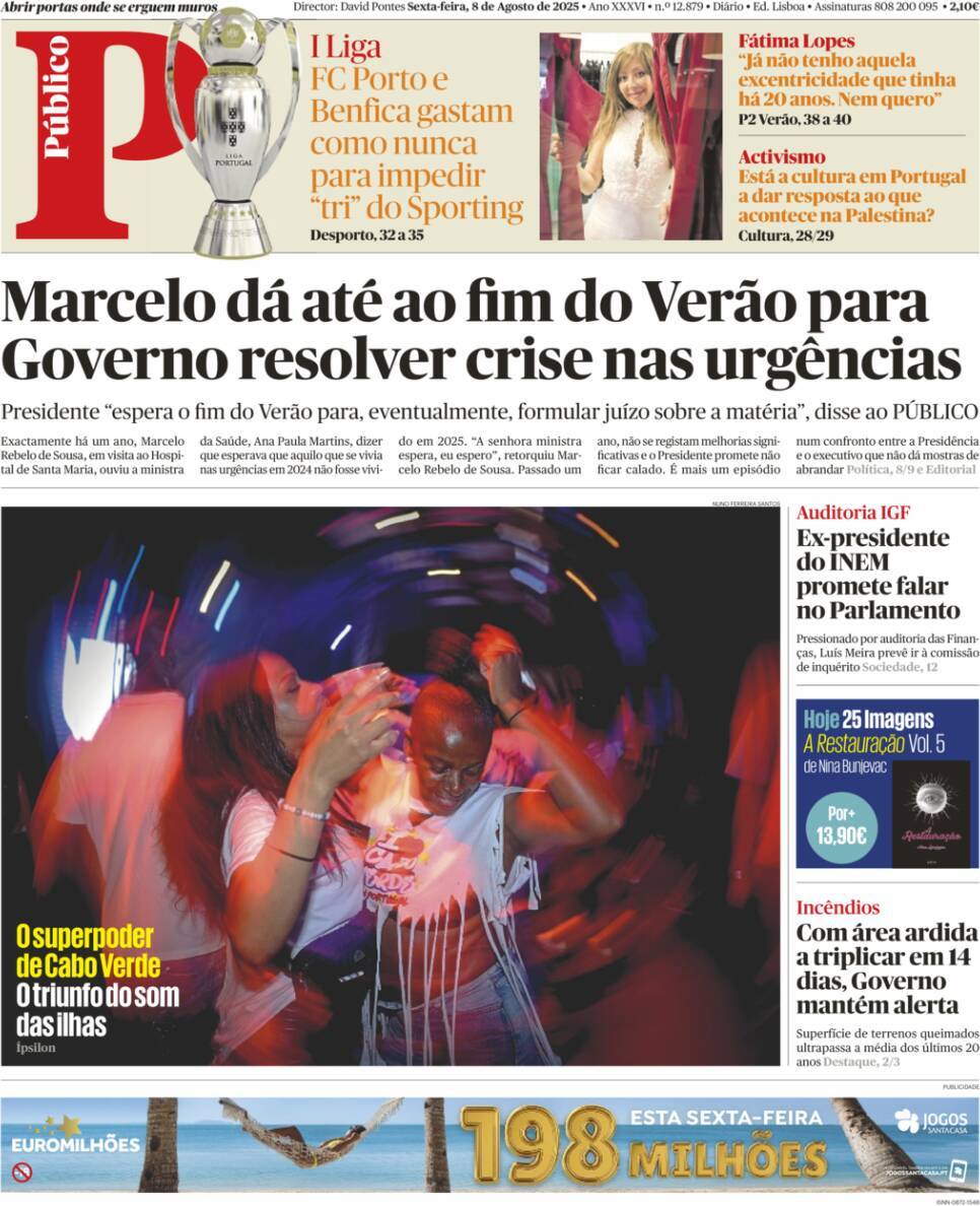 P&uacute;blico: Capa da Edi&ccedil;&atilde;o de sexta-feira, 08 de agosto 2025