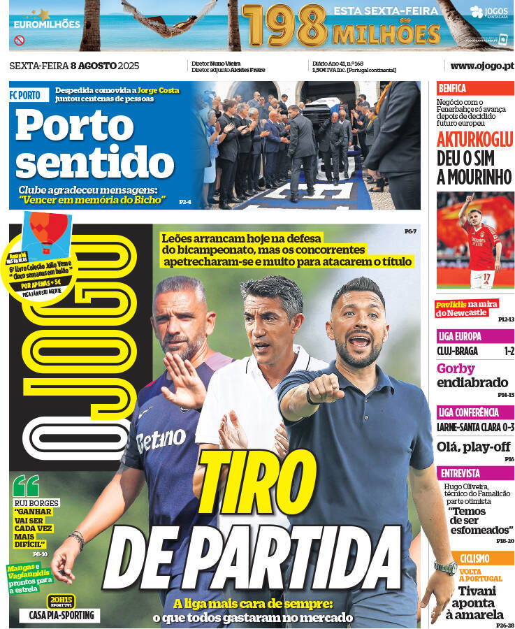 O Jogo: Capa da Edi&ccedil;&atilde;o de sexta-feira, 08 de agosto 2025