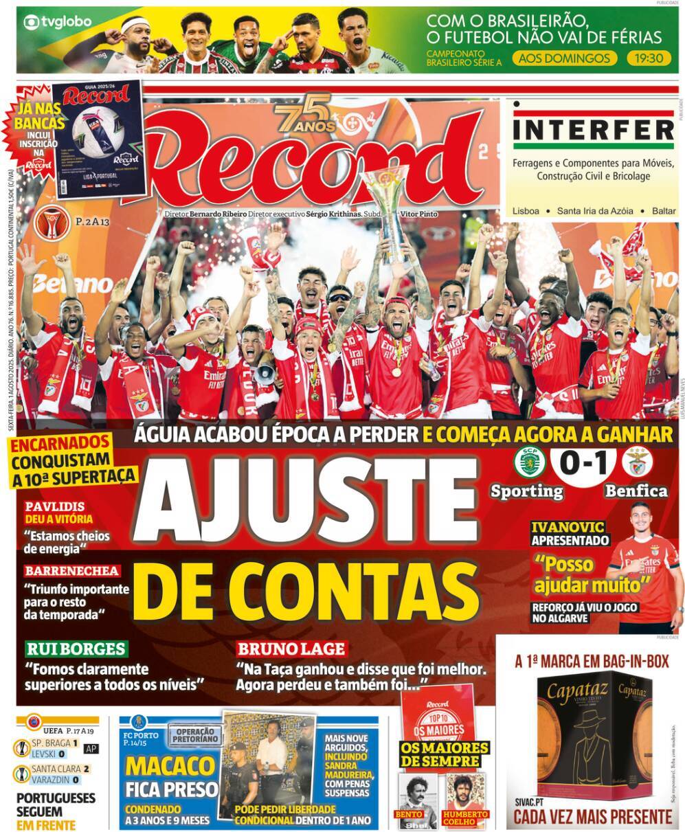 Record: Capa da Edi&ccedil;&atilde;o de sexta-feira, 01 de agosto 2025