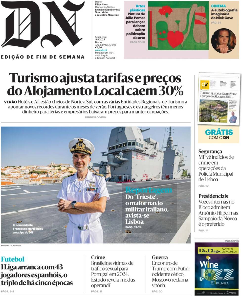 Di&aacute;rio de Not&iacute;cias: Capa da Edi&ccedil;&atilde;o de sexta-feira, 08 de agosto 2025