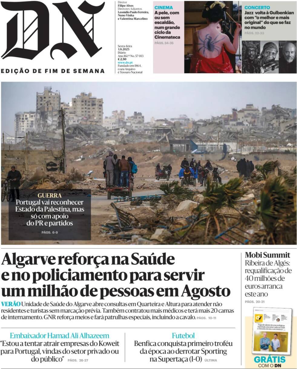 Di&aacute;rio de Not&iacute;cias: Capa da Edi&ccedil;&atilde;o de sexta-feira, 01 de agosto 2025