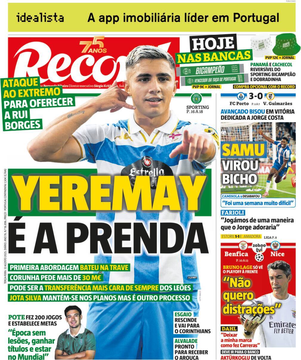 Record: Capa da Edi&ccedil;&atilde;o de ter&ccedil;a-feira, 12 de agosto 2025