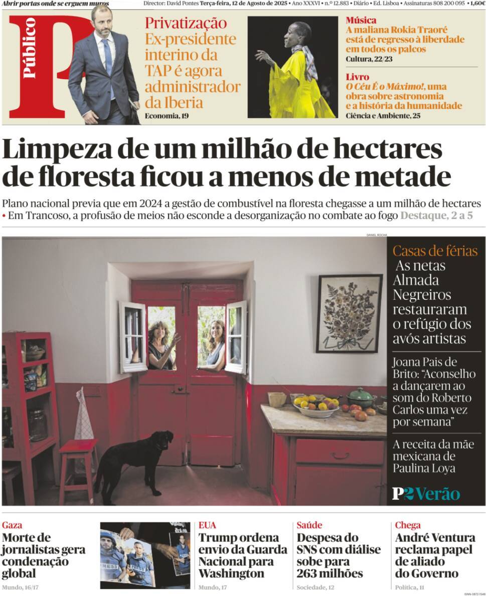 P&uacute;blico: Capa da Edi&ccedil;&atilde;o de ter&ccedil;a-feira, 12 de agosto 2025