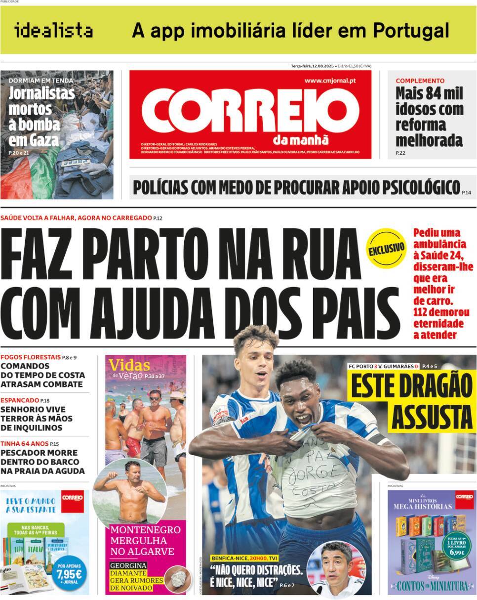 Correio da Manh&atilde;: Capa da Edi&ccedil;&atilde;o de ter&ccedil;a-feira, 12 de agosto 2025