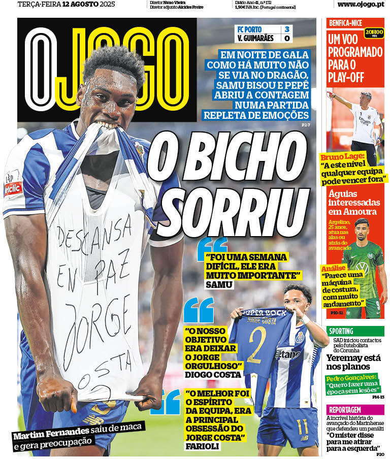 O Jogo: Capa da Edi&ccedil;&atilde;o de ter&ccedil;a-feira, 12 de agosto 2025