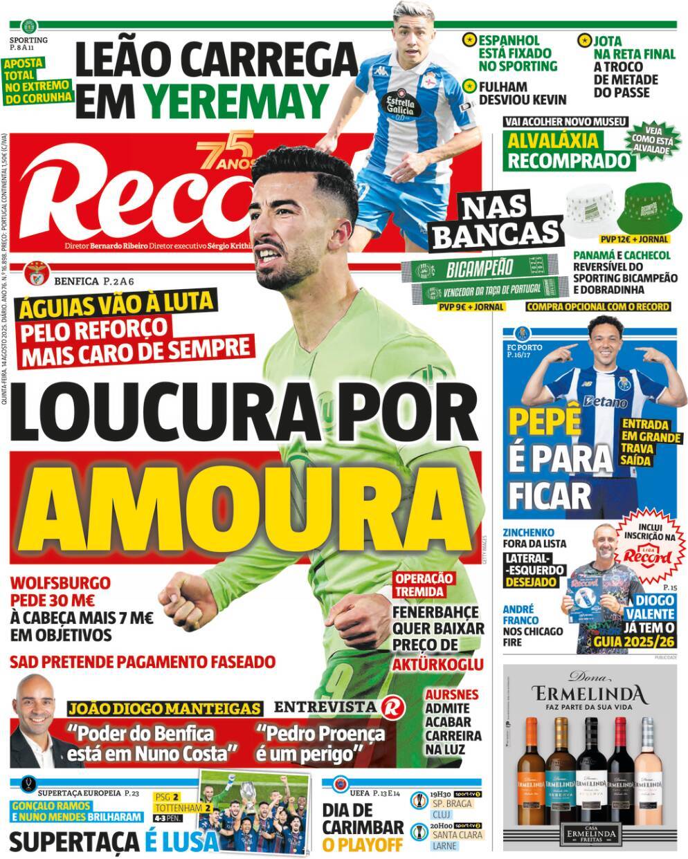 Record: Capa da Edi&ccedil;&atilde;o de quinta-feira, 14 de agosto 2025
