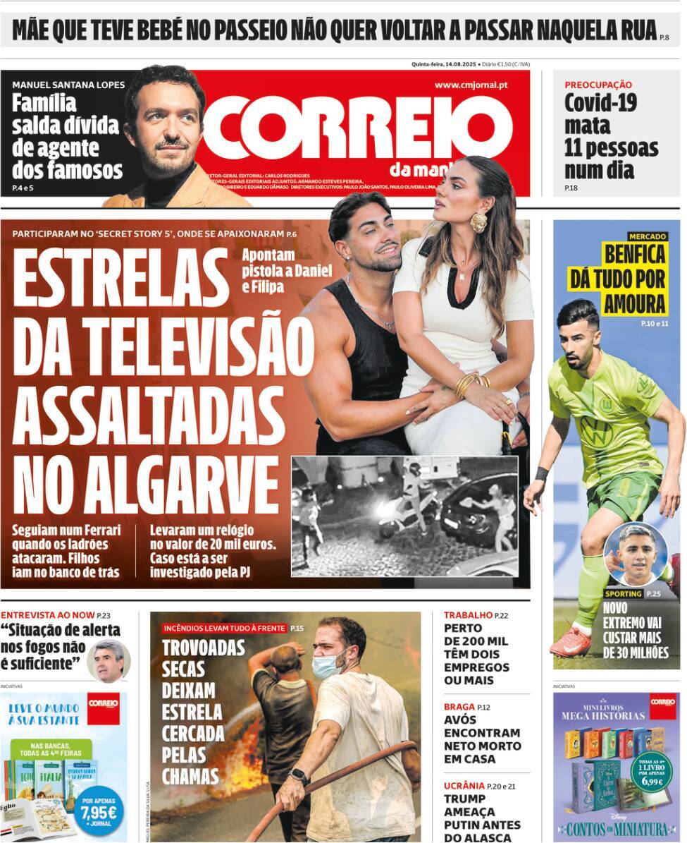 Correio da Manh&atilde;: Capa da Edi&ccedil;&atilde;o de quinta-feira, 14 de agosto 2025