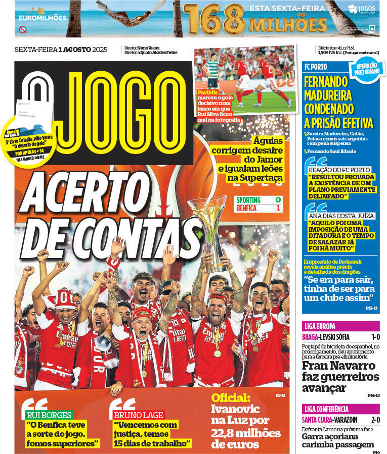 O Jogo: Capa da Edi&ccedil;&atilde;o de sexta-feira, 01 de agosto 2025