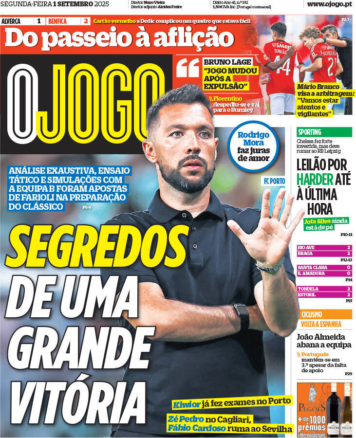 O Jogo: Capa da Edi&ccedil;&atilde;o de segunda-feira, 01 de setembro 2025