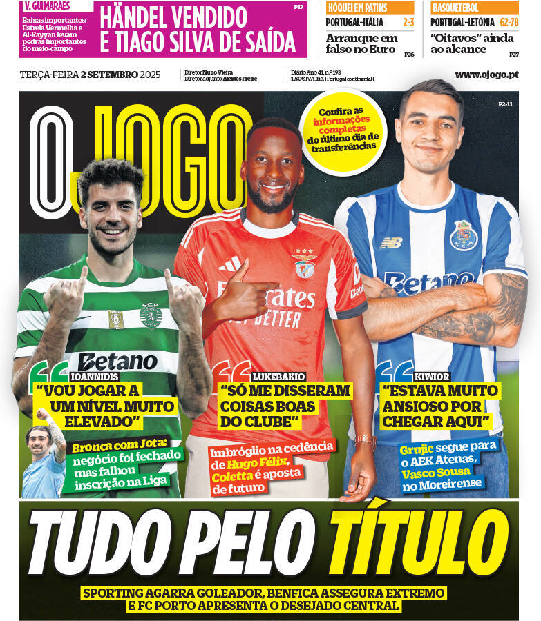 O Jogo: Capa da Edi&ccedil;&atilde;o de ter&ccedil;a-feira, 02 de setembro 2025