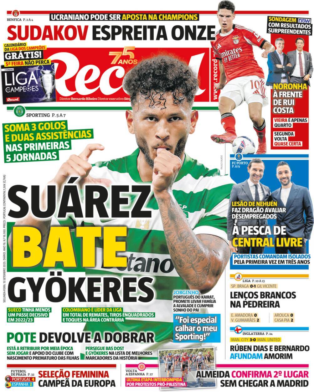 Record: Capa da Edi&ccedil;&atilde;o de segunda-feira, 15 de setembro 2025