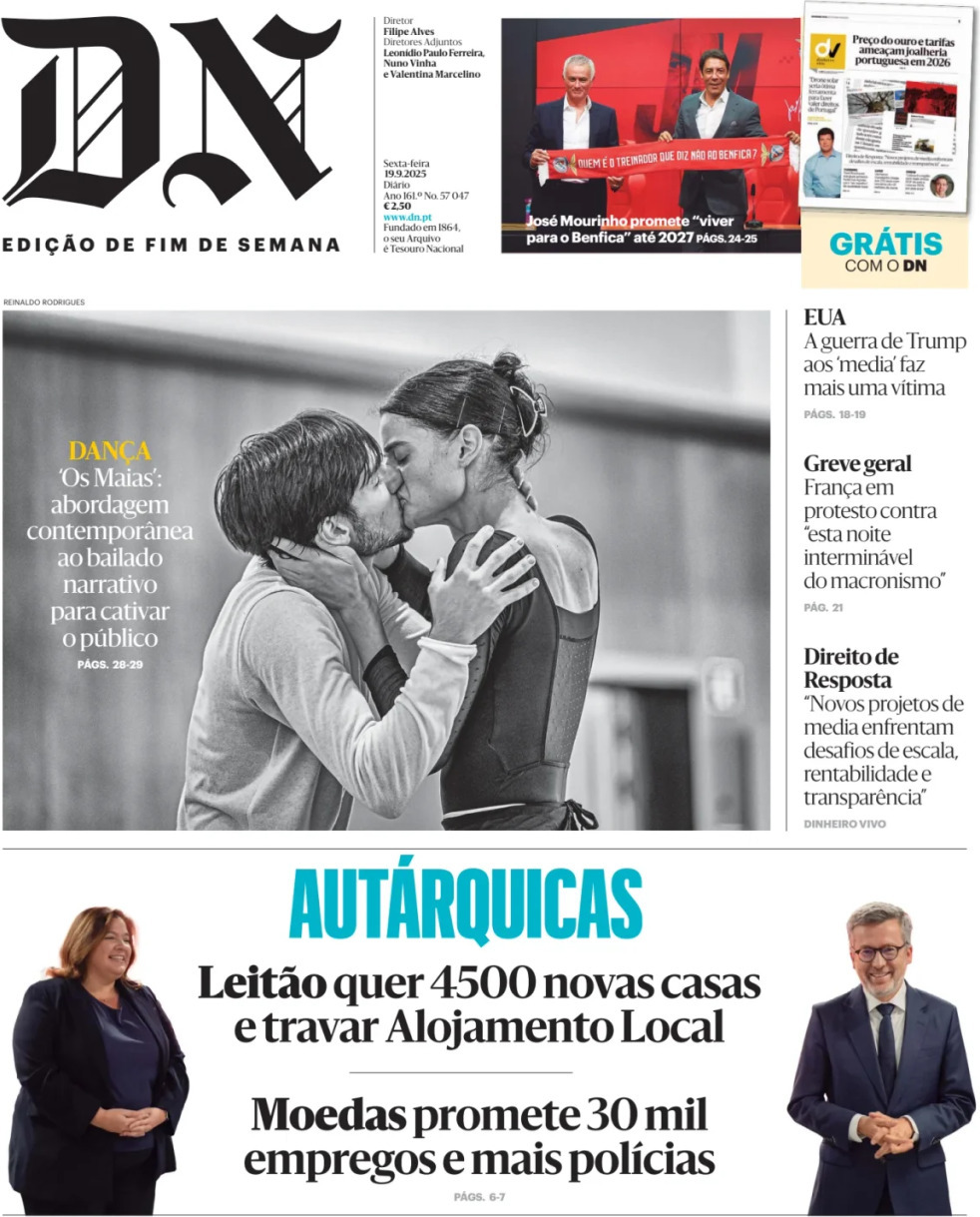 Di&aacute;rio de Not&iacute;cias: Capa da Edi&ccedil;&atilde;o de sexta-feira, 19 de setembro 2025