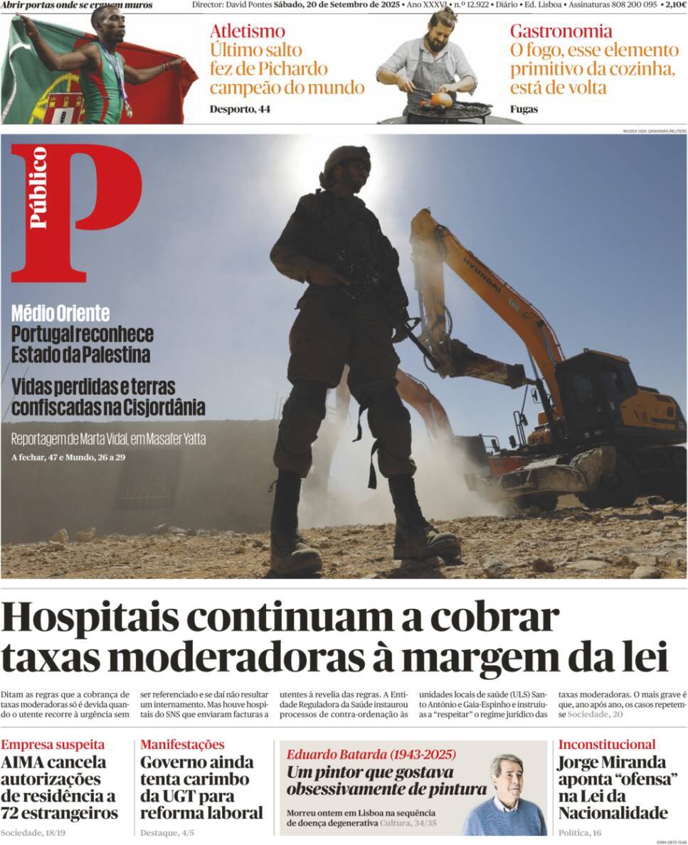 P&uacute;blico: Capa da Edi&ccedil;&atilde;o de s&aacute;bado, 20 de setembro 2025