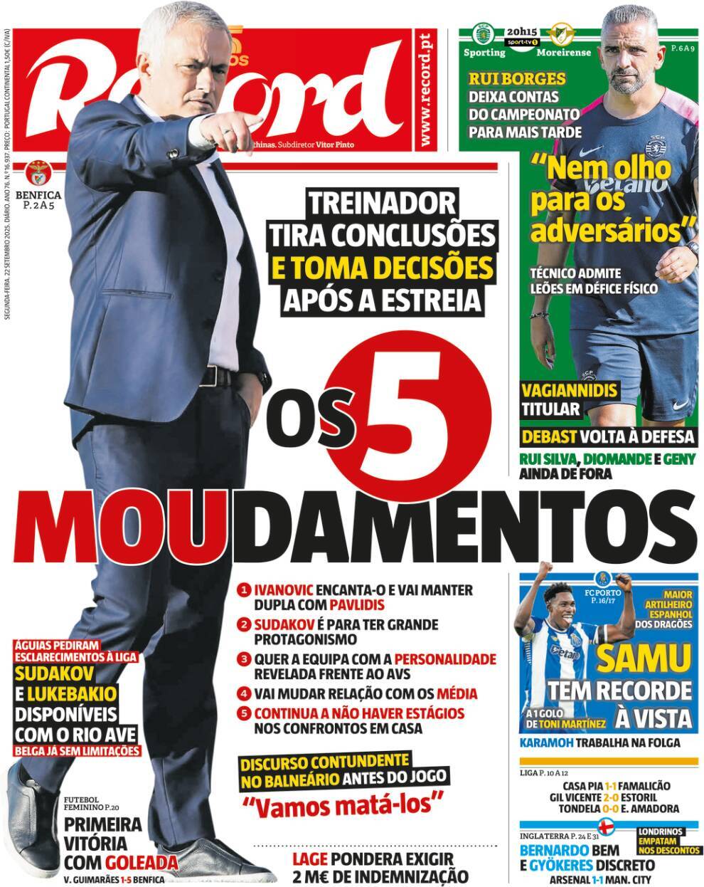 Record: Capa da Edi&ccedil;&atilde;o de segunda-feira, 22 de setembro 2025