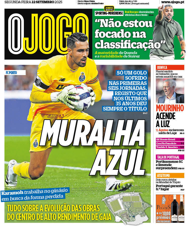 O Jogo: Capa da Edi&ccedil;&atilde;o de quarta-feira, 24 de setembro 2025