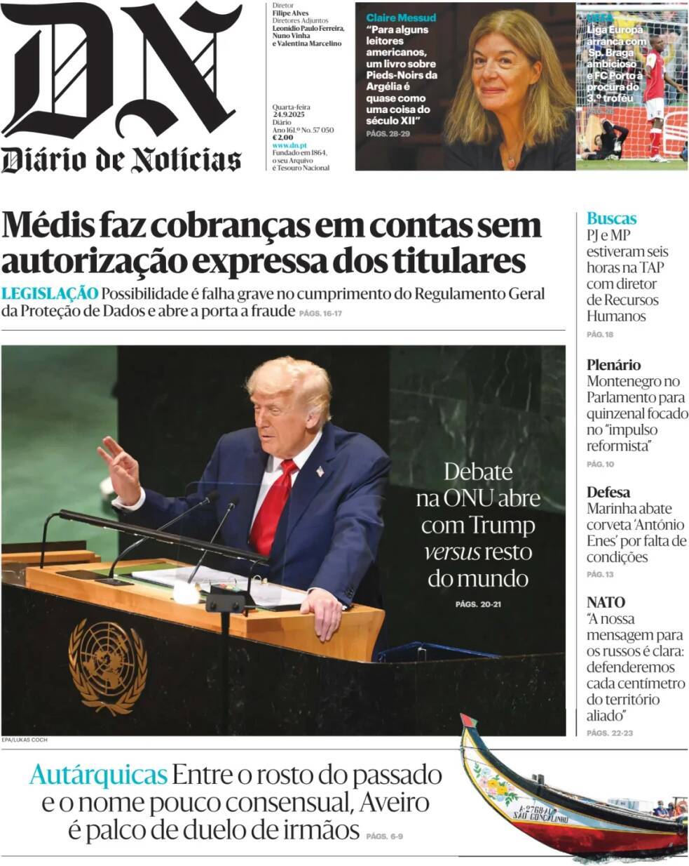 Di&aacute;rio de Not&iacute;cias: Capa da Edi&ccedil;&atilde;o de quarta-feira, 24 de setembro 2025