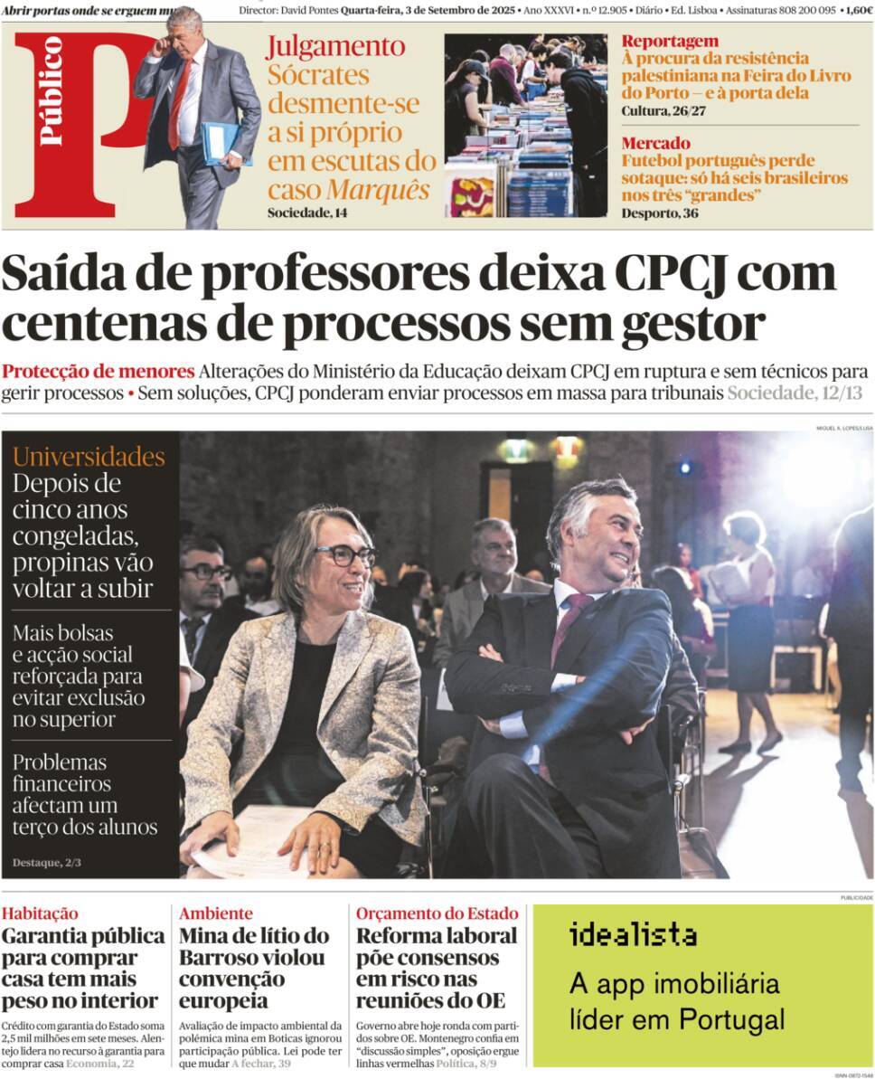 P&uacute;blico: Capa da Edi&ccedil;&atilde;o de quarta-feira, 03 de setembro 2025