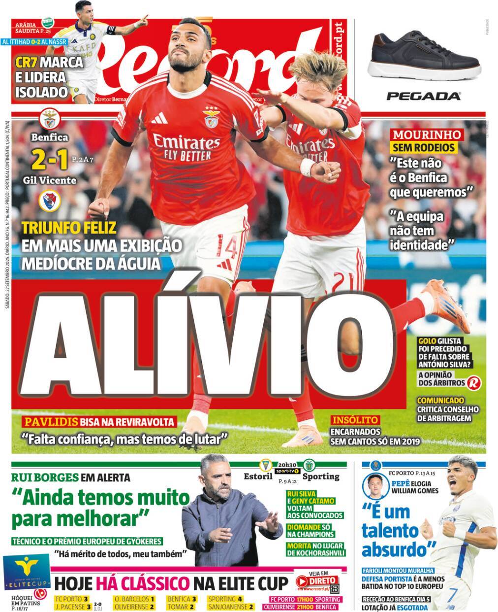 Record: Capa da Edi&ccedil;&atilde;o de s&aacute;bado, 27 de setembro 2025