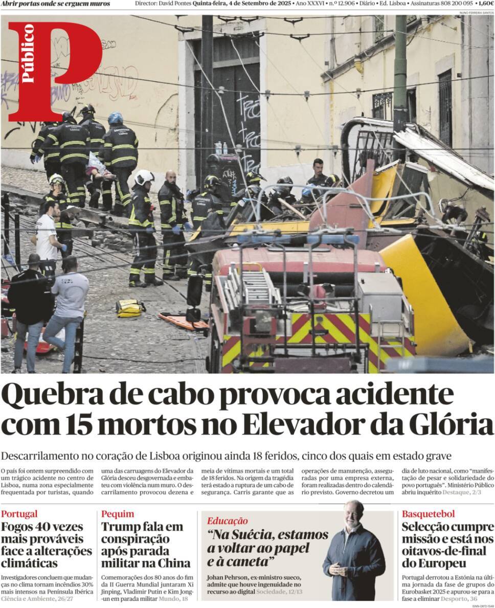 P&uacute;blico: Capa da Edi&ccedil;&atilde;o de quinta-feira, 04 de setembro 2025