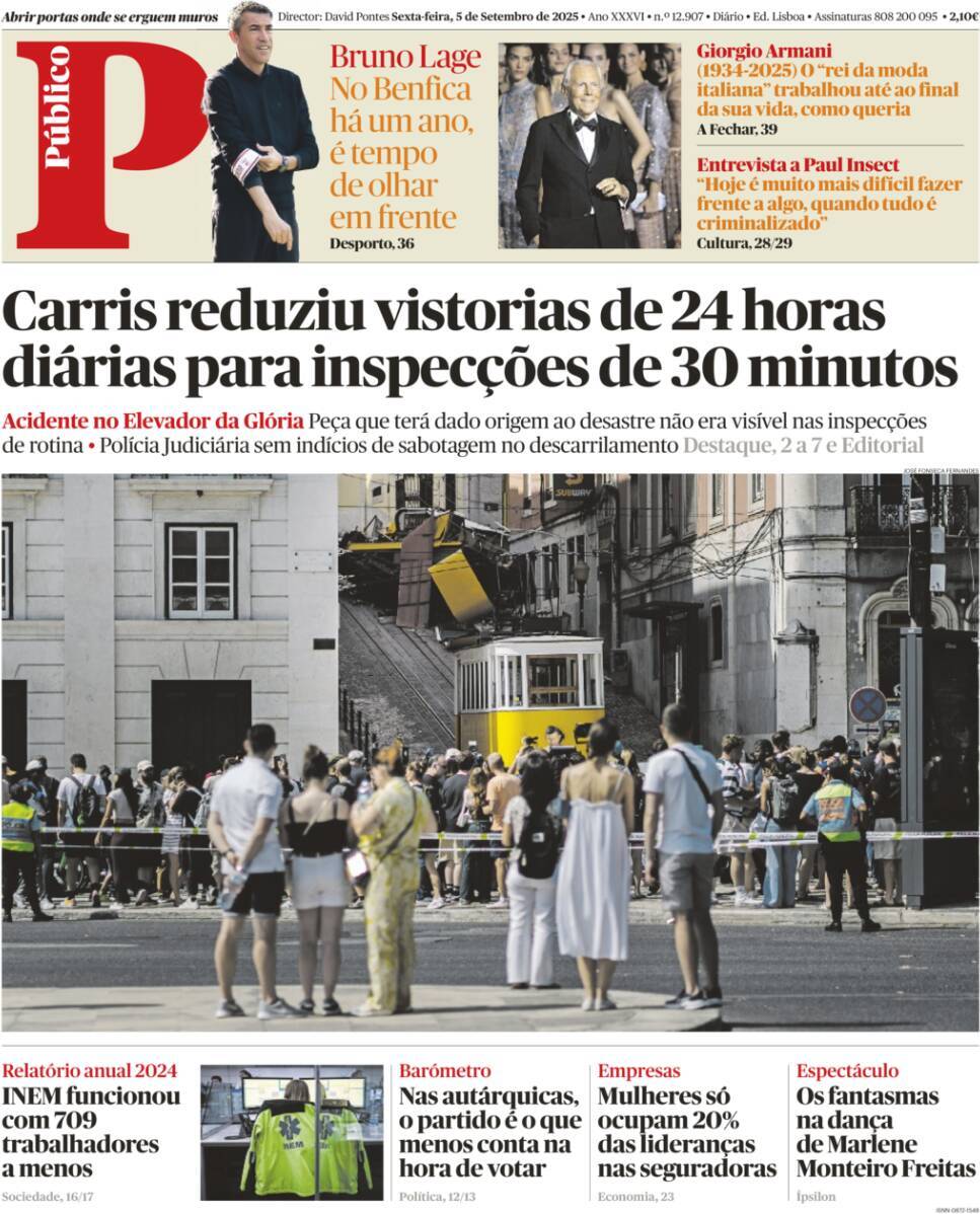 P&uacute;blico: Capa da Edi&ccedil;&atilde;o de sexta-feira, 05 de setembro 2025
