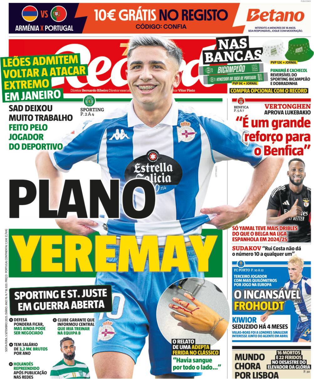 Record: Capa da Edi&ccedil;&atilde;o de sexta-feira, 05 de setembro 2025